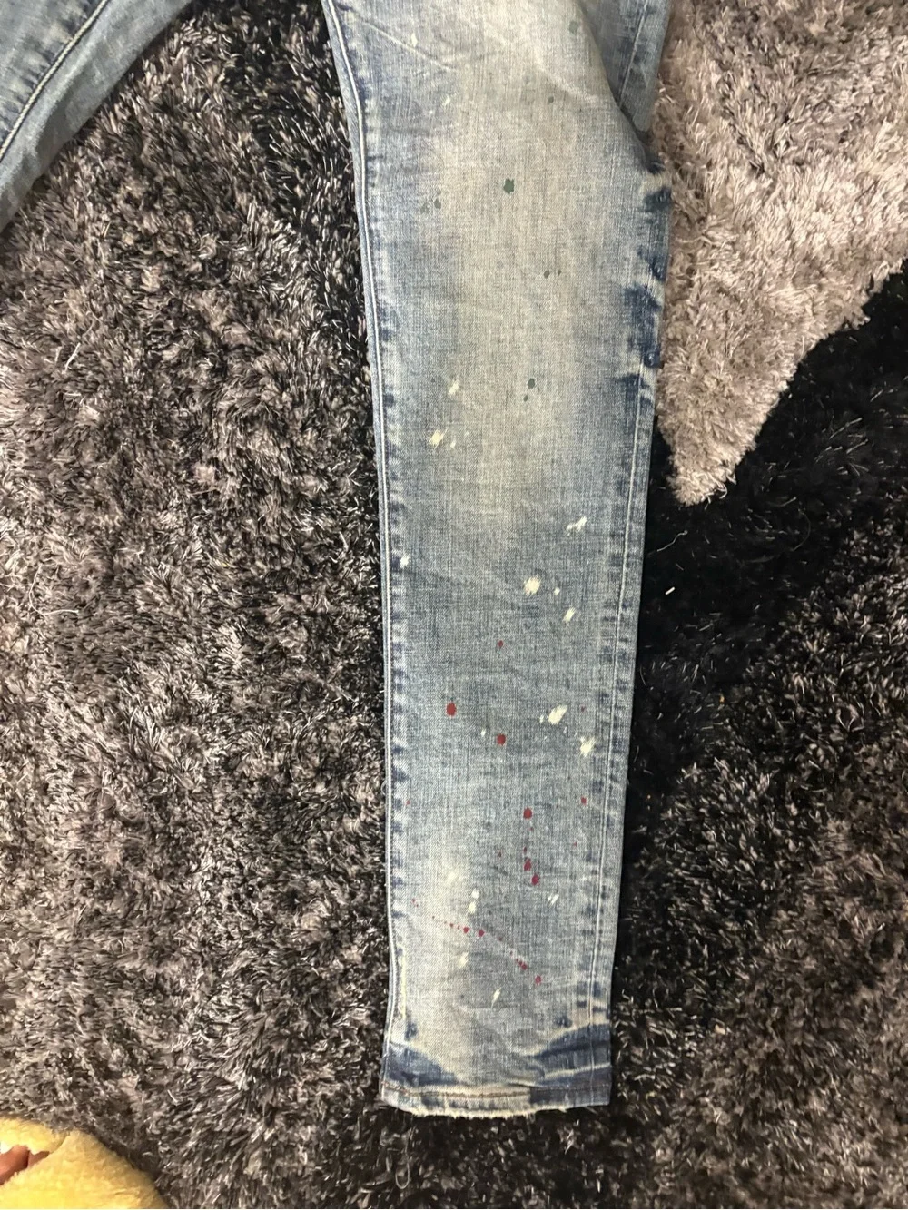 Purple Paint-Splatter Skinny Jeans for Men - Light Blue